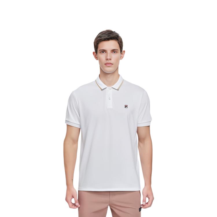 FILA Logo Print Casual Knit Short Sleeve Polo Shirt Men Polo Shirts White F11M328109FWT