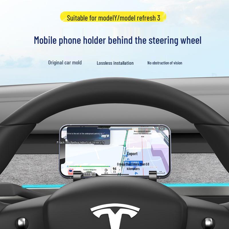 Silicone Steering Wheel & Dashboard Phone Holder for Tesla Model 3/Y (Refreshed)