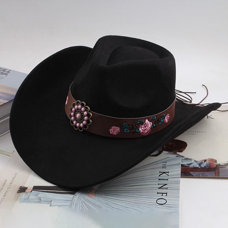 Western Cowboy Style Tibetan Bull Head Accessories Fashion Top Hat Autumn/Winter New Collection Deer Skin Velvet Large Edge Riding Hat