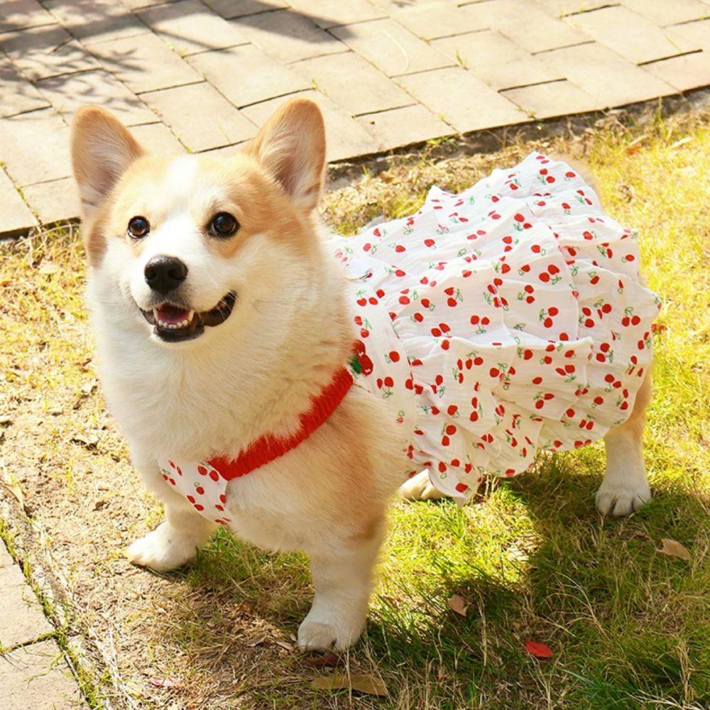 

Cherry Print Puppy Princess Skirt Soft Pet Clothes Pet Costumes Dog Suspenders Dress Pet Supplies XL