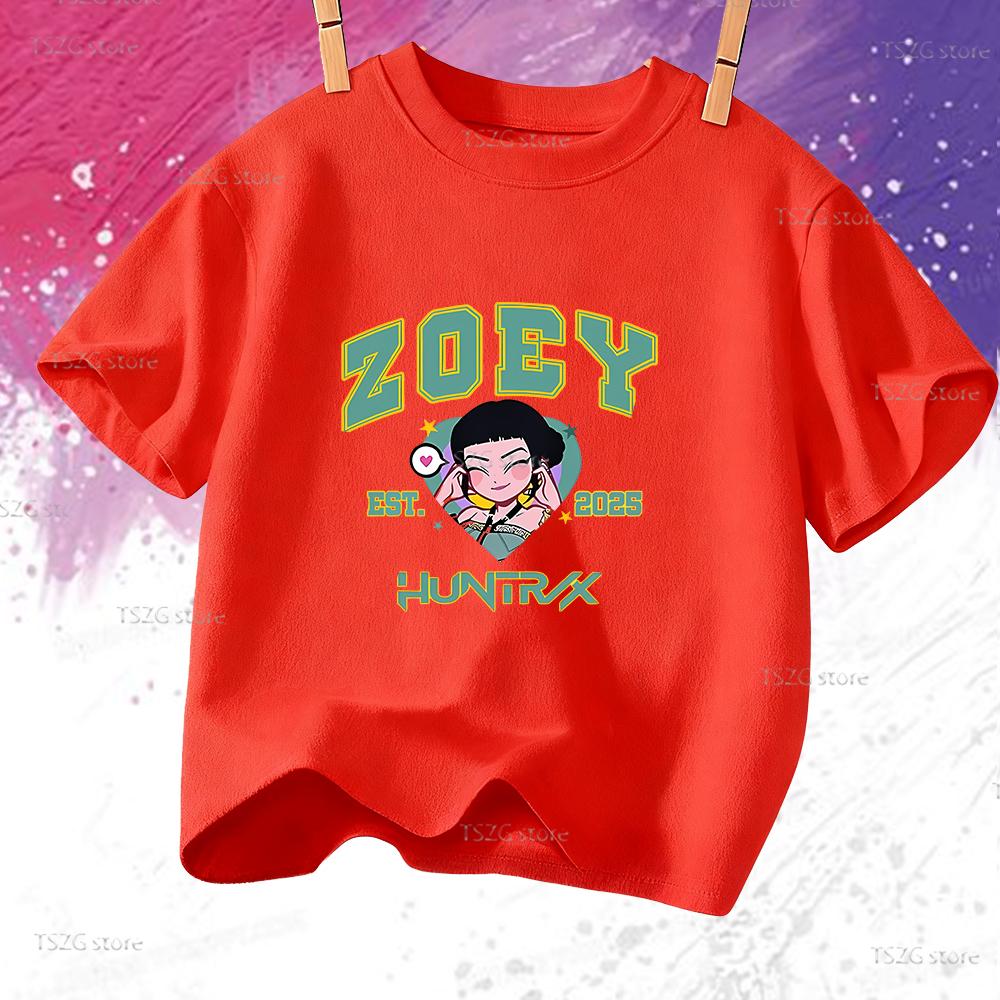 Camiseta Infantil Kpop Verão Caçadores de Demônios ZOEY Desenho Animado Menina Menino Camiseta Quente Estampa de Filme Fofa Baby Tee Roupa de Fã