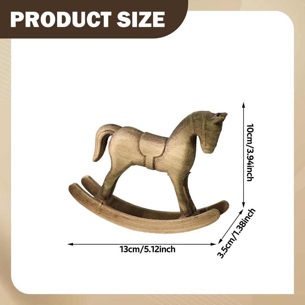 Rocking Horse Wooden Sculpture Ornament Figurine for Shelf Living Room Gift Bedroom