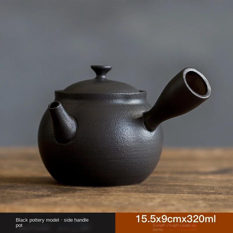 

Retro Side Handle Pot Japanese Style Kiln Baked Iron Glaze Teapot Household Single Teapot Kung Fu Tea Set Teapot Tea Kettle