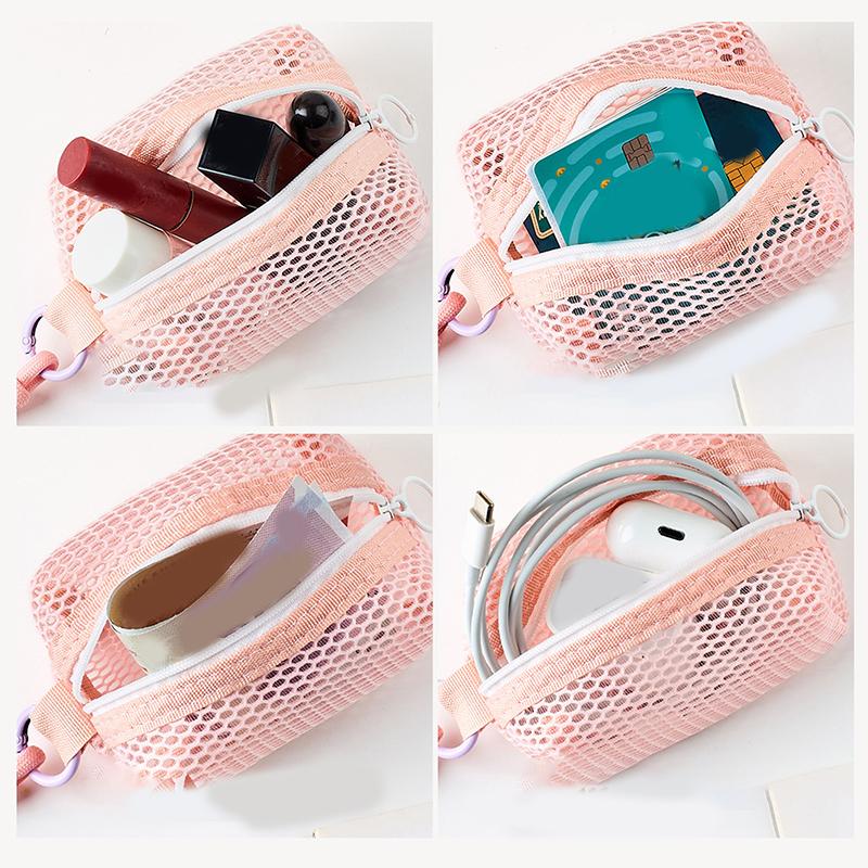 Square Mesh Cosmetic Bag Mini Coin Purse Portable Square Cosmetic Storage Bag With Zipper Multi-Purpose Sundries Bag