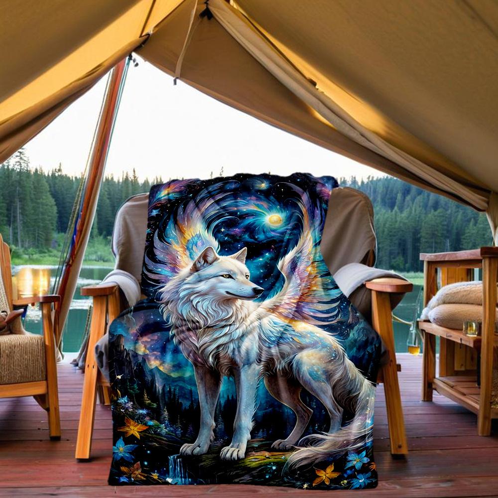 1pc Celestial Wolf Mythical Beast Flannel Blanket, Comfortable and Warm Blanket, for Camping Sofa Bed and Couch Office041