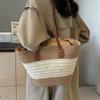 Fashion striped straw bag summer new large-capacity retro literary and artistic fan woven shoulder handbag