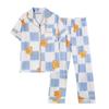 Women'S Pajamas Summer Cardigan Cotton Cartoon Plaid Bear Soft Skin-Friendly Student Dormitory Loungewear Two-Piece Set
