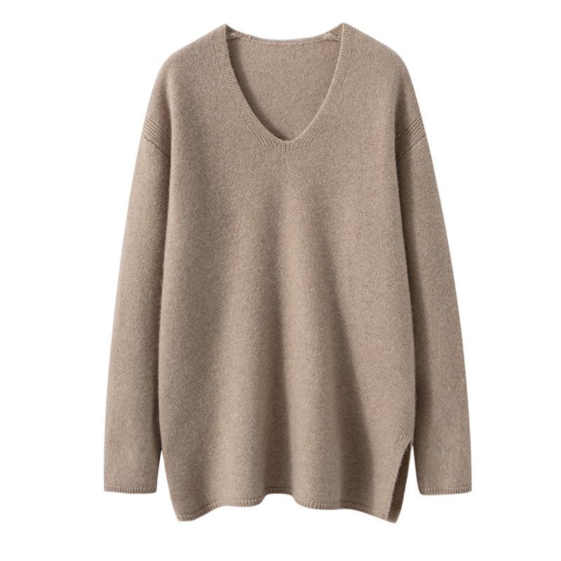 Autumn/Winter 2025 Women's V-neck Loose Cashmere Sweater - Thick Knit Lazy Style Pullover
