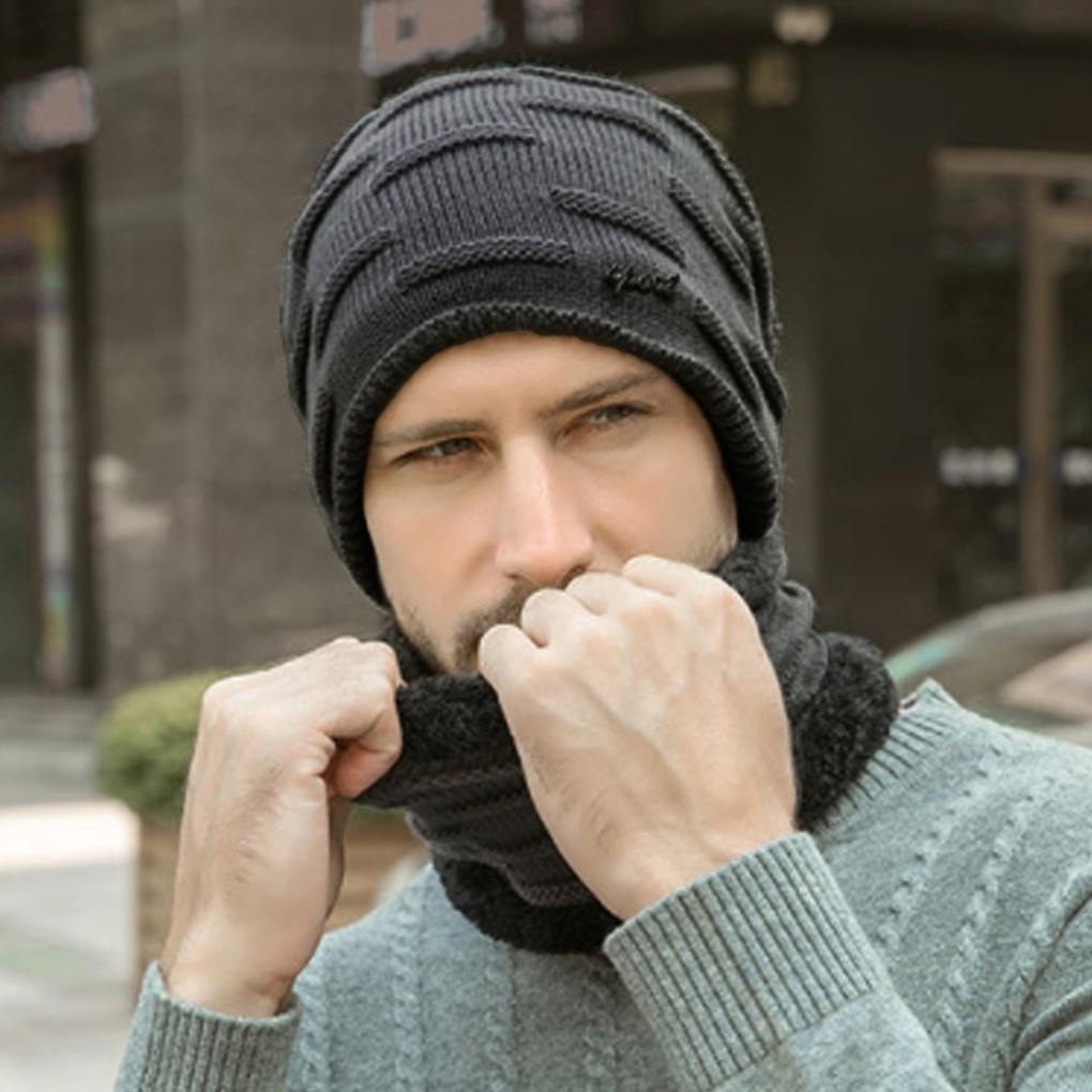 Winter cold weather gear neck warmer, mock toshi beanie, fur hat set for men