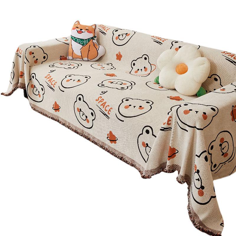 Four Seasons Universal Chenille Cute Bear Sofa Cover Towel Anti-Scratching Sofa Cover Dust-Proof All-Inclusive Cover Blanket Cushion