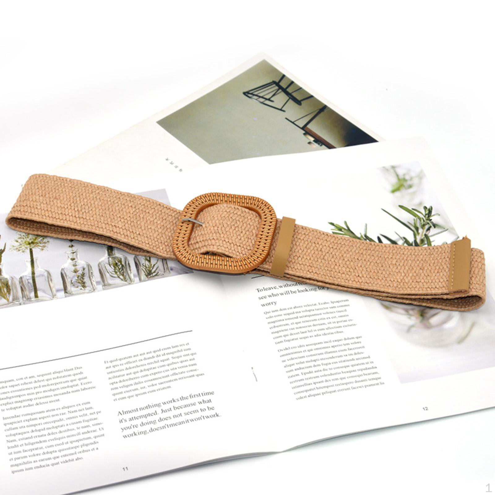 Birthday Retro Wide Woven Elastic Belt Long apricot