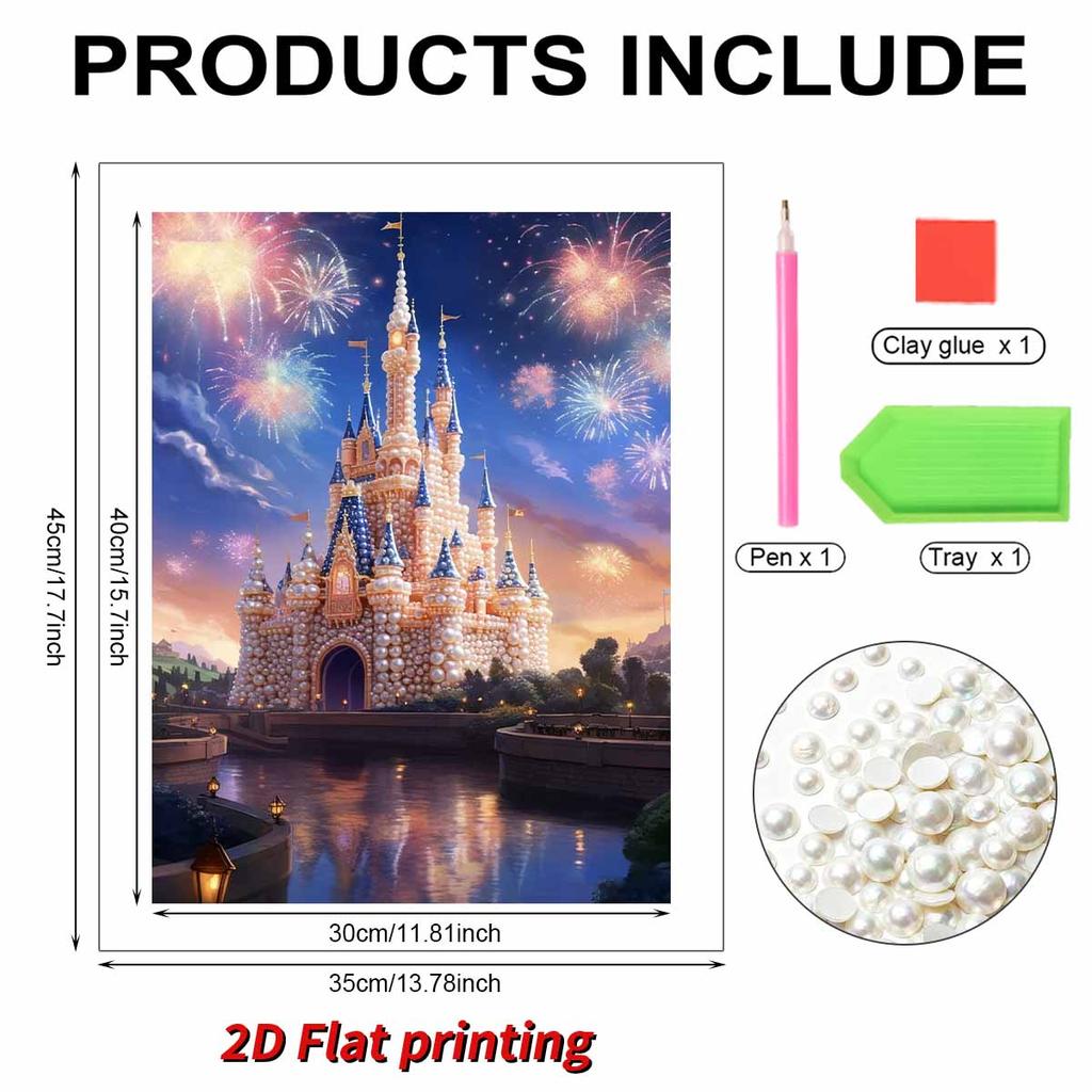 DIY Diamond Art Pearl Painting Kit for Adults, Castle Special Shaped Pearl Art Painting Wall for Home Office Decor Handmade Gift