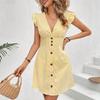 Summer Party Dress Women Striped Print Button Front V Neck Ruffle Cap Sleeve A Line Mini Dress