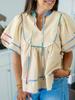 Women's Babydoll V Neck Blouse Short Lantern Sleeve Loose Peplum Flowy Top