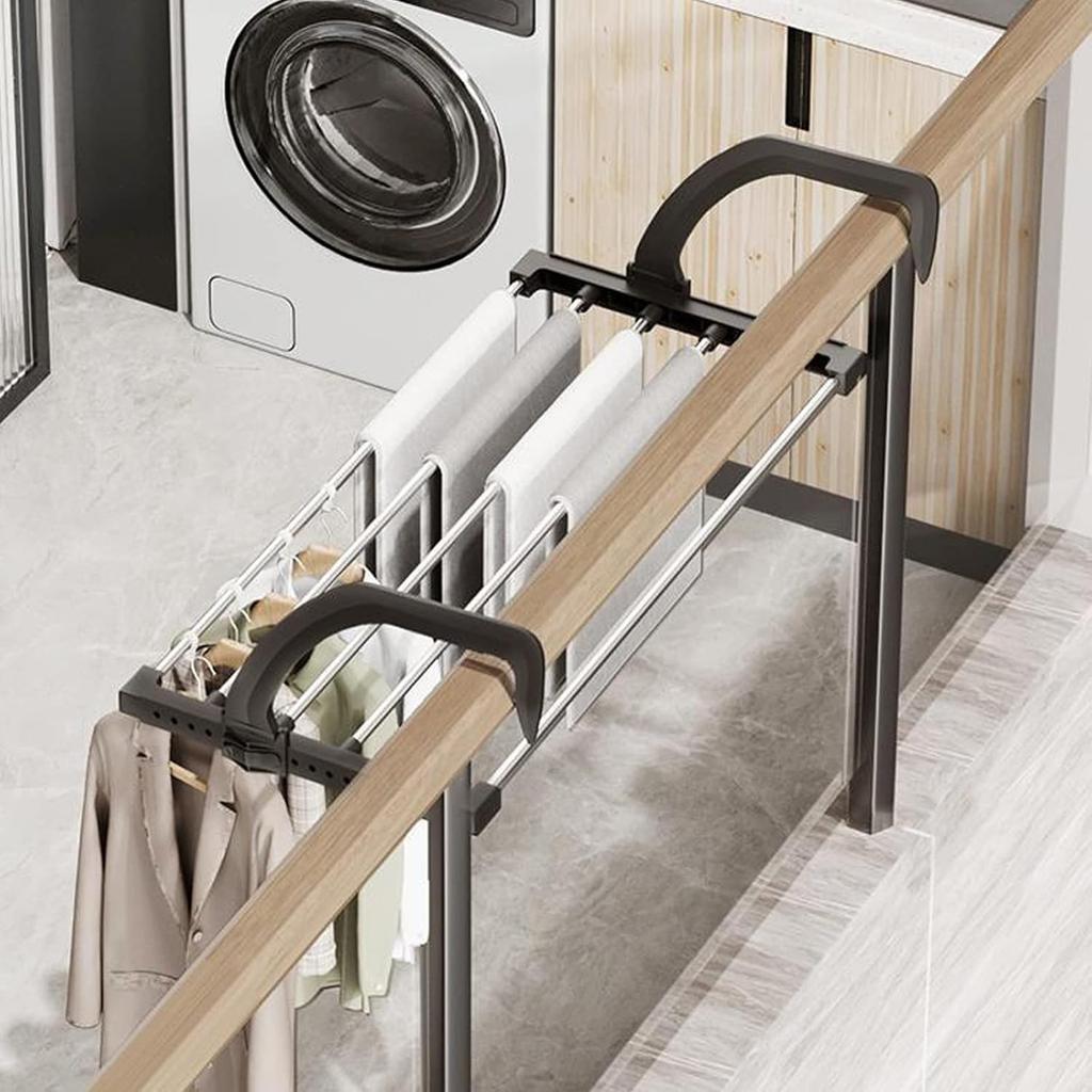 Foldable Clothes Airer Clothes Reusable Household Hanging Rack with Sock Clip Laundry Drying Rack for Bathroom Balcony Railings