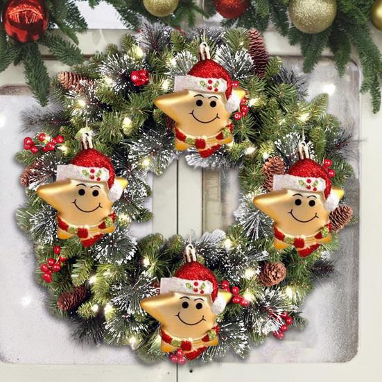 3Pcs Christmas Red Hat Star Ornaments Hand-Painted Plastic Hanging Decor for Tree Home Office Festive Party Decoration