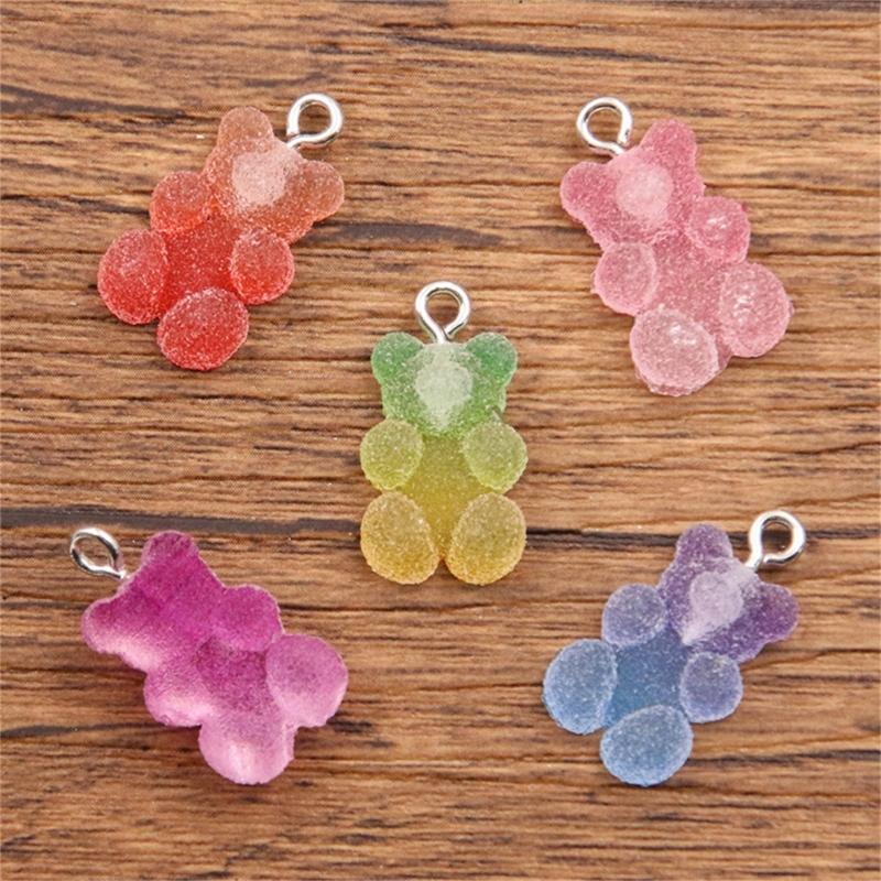 20Pcs Mixed Color Bear Heart Star DIY Charm Versatile Resin Pendants for Handmade Jewelry and Keychain Embellishments