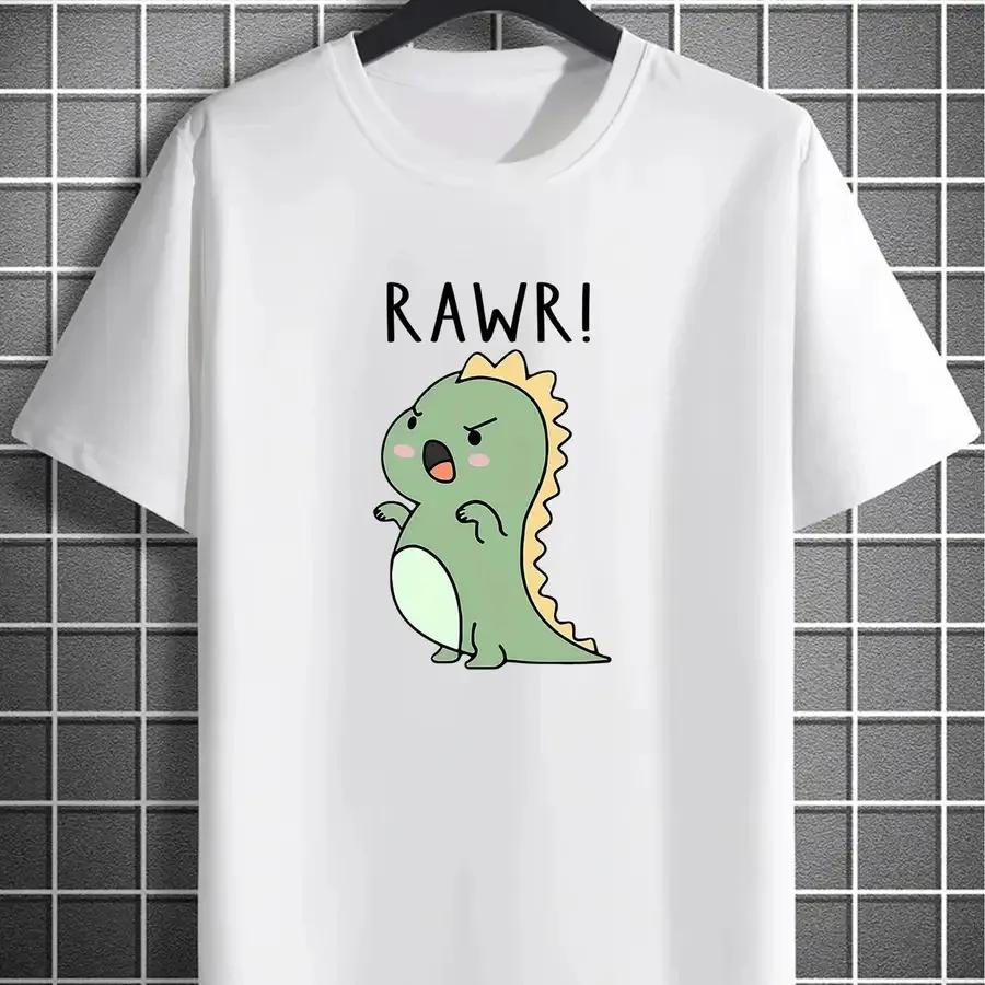 Cute Rawr Dinosaur Black T Shirt Unisex Unisex Graphic Short Sleeve Casual Cotton Tee Top Fun Animal Print Fashion