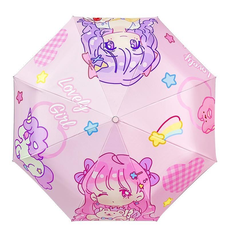 Cartoon convenient automatic anti-rebound children's umbrella folding vinyl reflective strip primary school children's umbrella