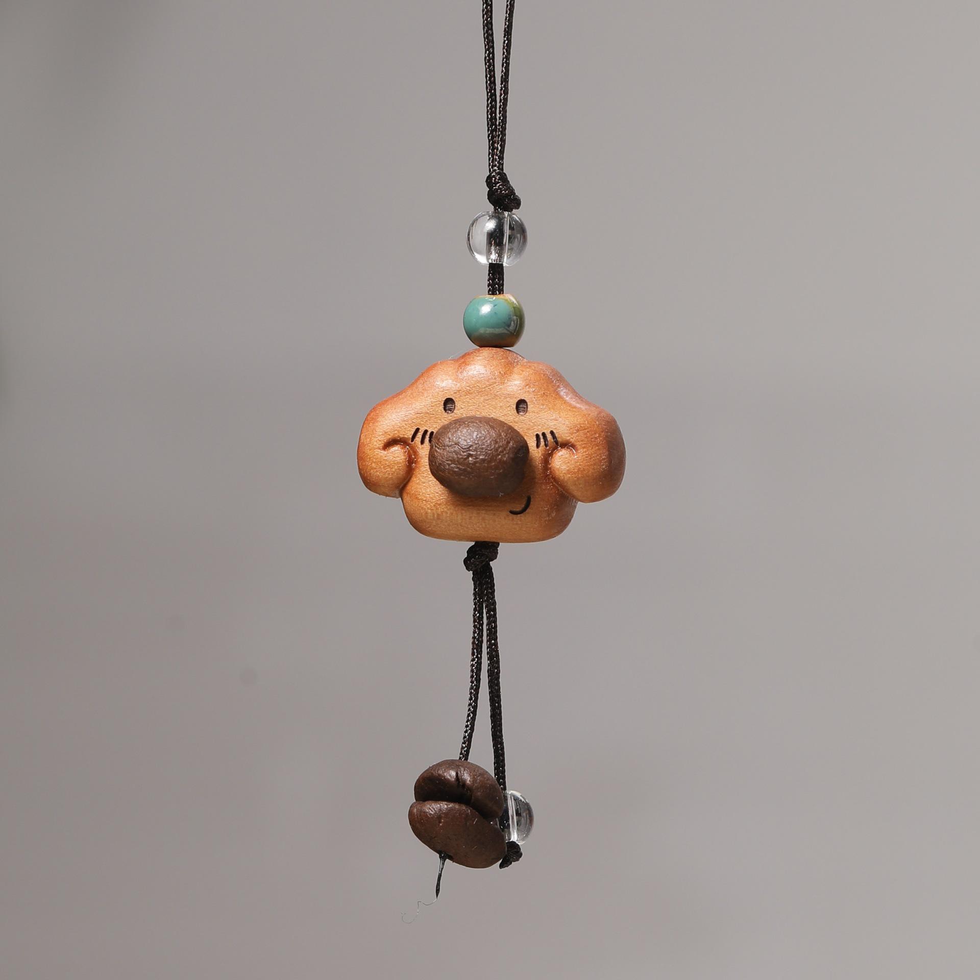 

Peach Wood Coffee Bean Bear Pendant Keychain & Necklace Accessory