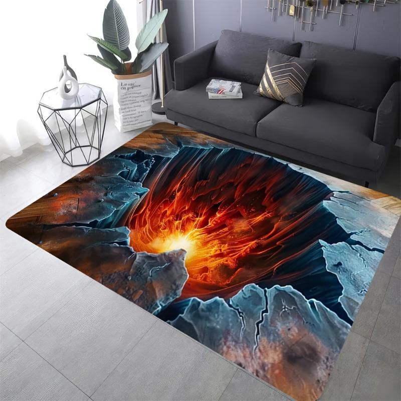 1pc Volcanic Magma Pattern Area Mat - Anti-Slip Polyester, for Living Room & Bedroom, Flannel Mat|Volcanic Pattern Mat