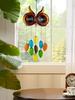 Iron Owl Stained Glass Suncatcher with 9 Leaves Garden Yard Hanging Decor Art Craft
