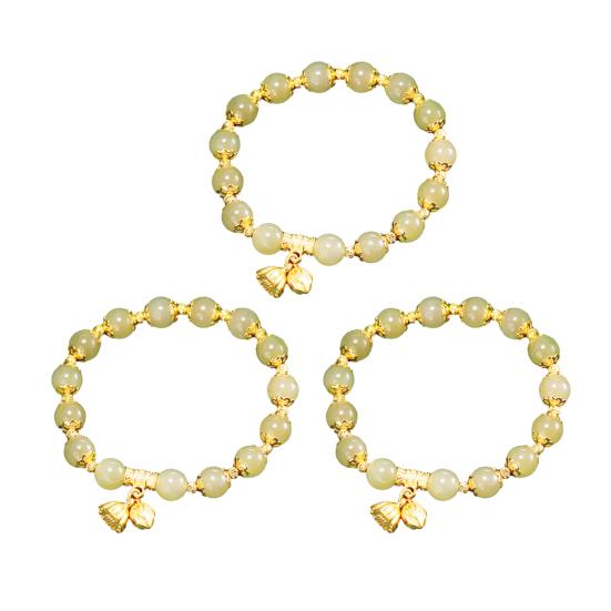 Women Bracelet with Elastic Cord Glazed Beads Lotus Flower Pendant Good Luck Contrast