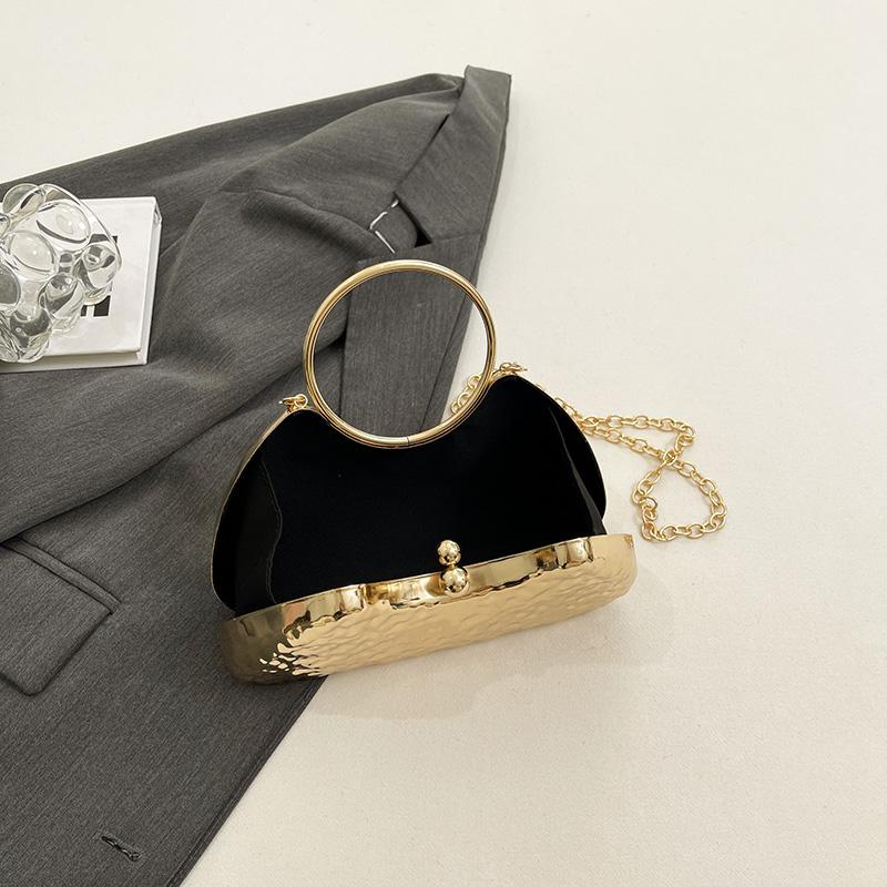 Round Handle Golden Evening Clutch Bags For Women Metal Texture Luxury Designer Purses And Handbags Wedding Party Crossbody Bag
