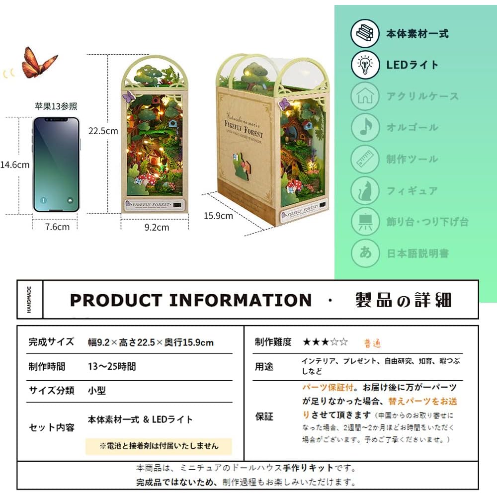 Moin Moin Dollhouse Miniature DIY Kit Fairy Tale Book Design with LED Light Small Size for Beginners