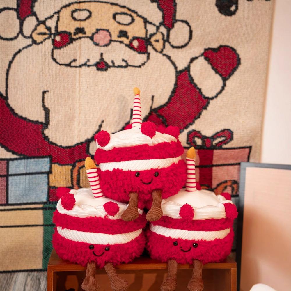Fun Red Cake Doll Cute Strawberry Cake Plush Toy Red Birthday Gift for Girls Fake Cake
