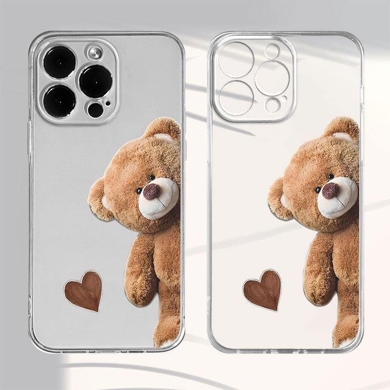 Love Bear Pattern Transparent Phone Case Suitable for iPhone 17 16 15 14 13 12 11 Pro/Max/Plus Anti Drop and Anti Shock
