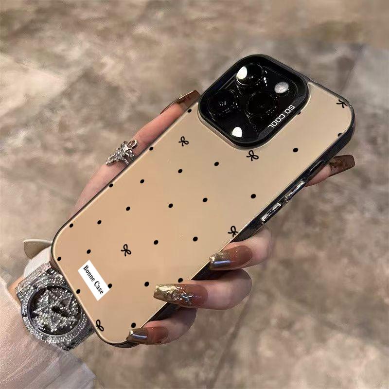 Black Dot Bow Label Phone Case For iPhone 17 16 Pro Max 15 14 13 12 11 XS X XR 7 8 Plus 16E 17 Air Shockproof Bumper Cases Cover