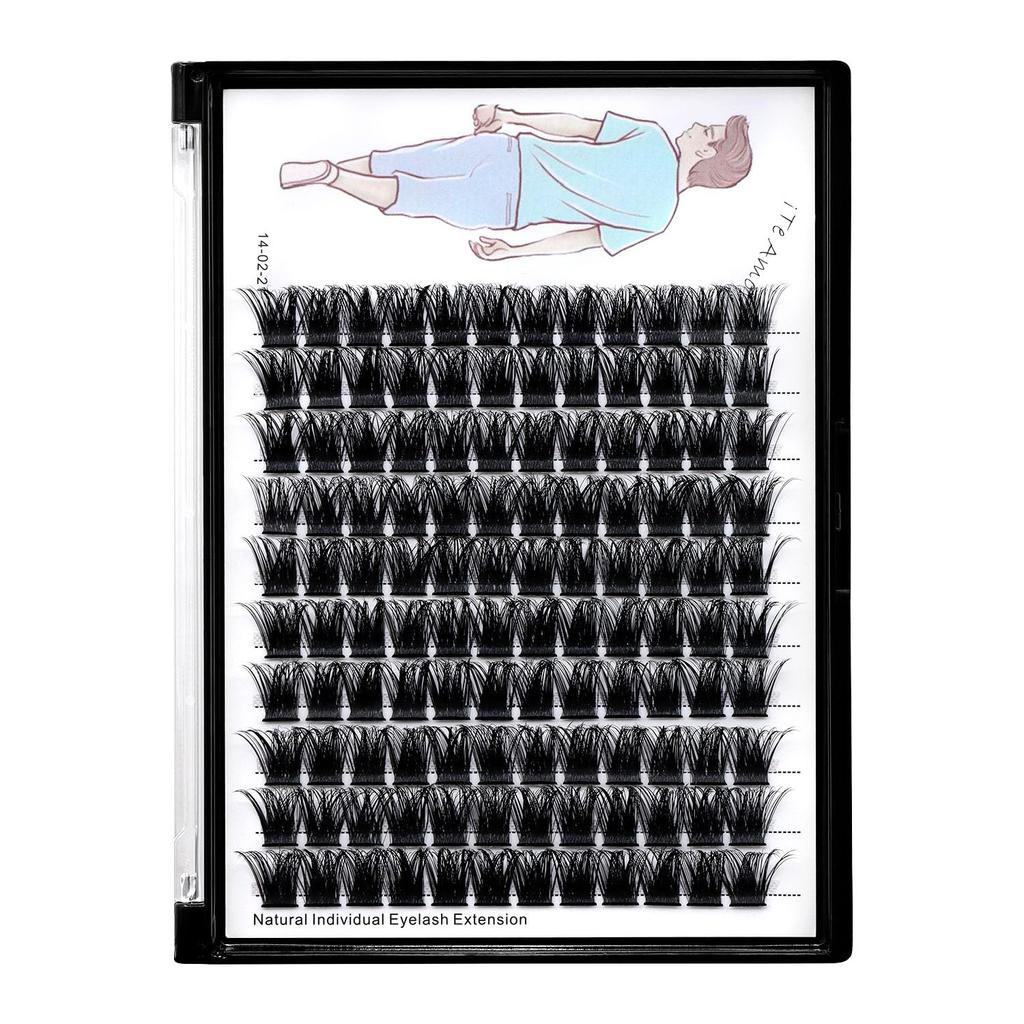 Large Tray-Grafted Wide Rod Individual False Eyelashes Thick Base 120 Cluster D Curly Hair Naturally Dense Eyelashes 8-20 Mm Optional (14 Mm)