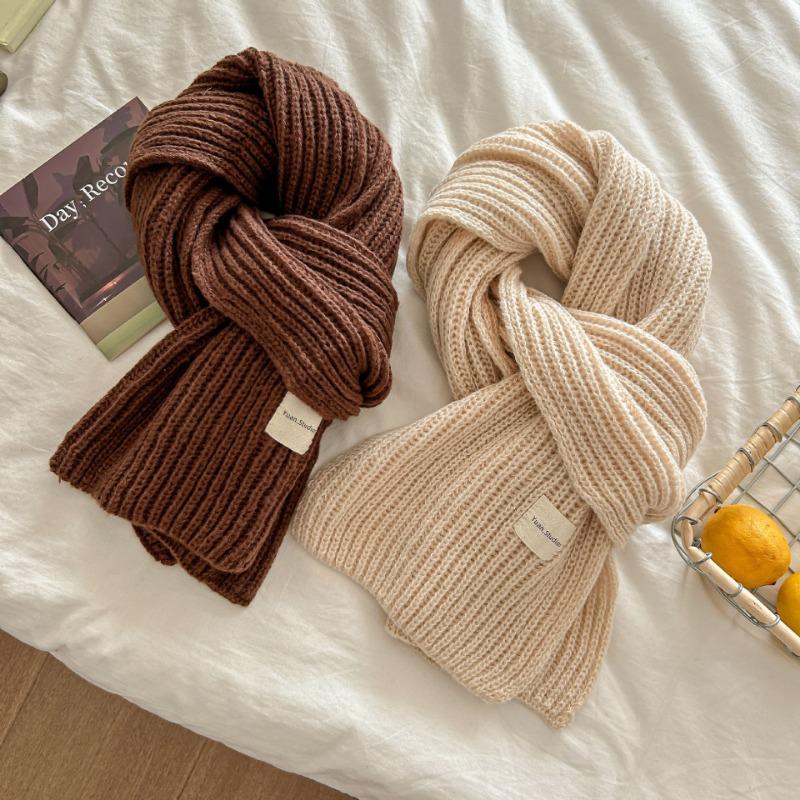 Solid color new scarf women's autumn and winter simple versatile scarf student couple knitted wool warm scarf