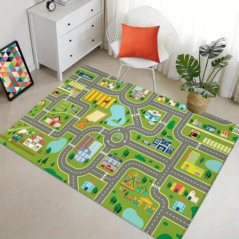 Childrens Traffic Road Play Mat Rug Educational Car Map Floor Carpet for Nursery Bedroom Living Room Decor Washable