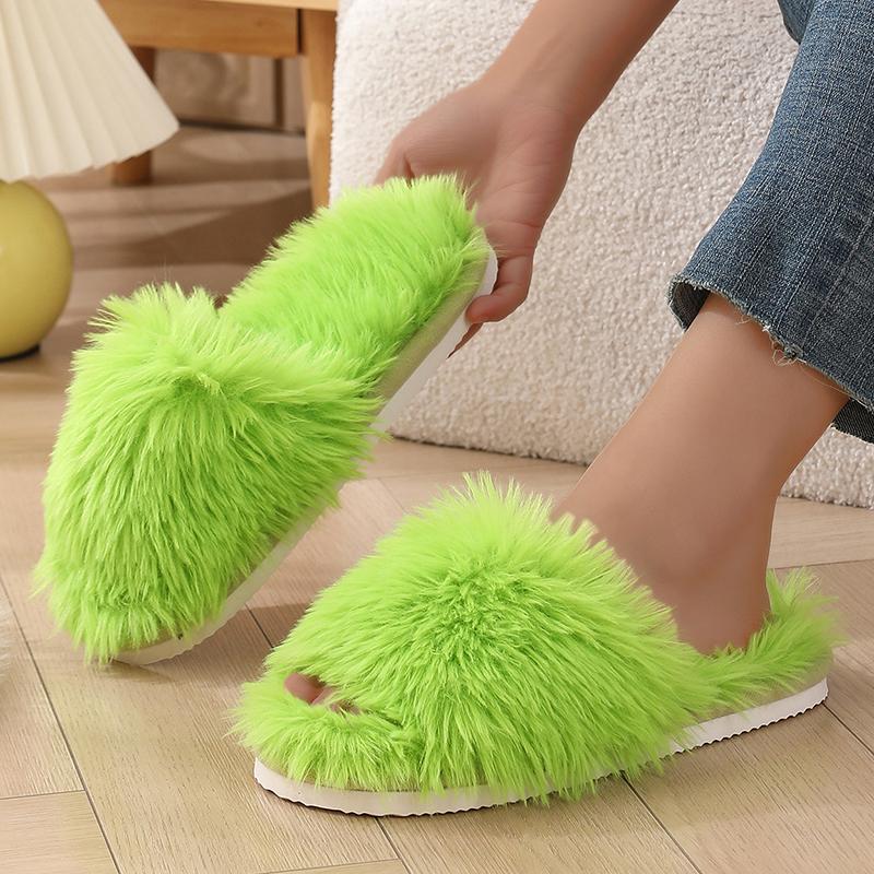 Fashion New Autumn Winter Women Fashion Faux Fur Slippers Solid Color Comfort Indoor Home Slippers Woman Lightweight Warm Fluffy Slides