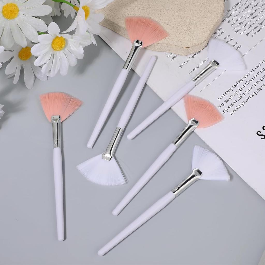 10 PCS Fan Brush Makeup, Fan Brushes for Esthetician Makeup, Multipurpose Facial Brushes for Make up Cosmetic, Eyeshadow, Peel Mud Cream(White, Pink)