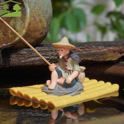 Realistic Fisherman Figurine Miniature Resin Fish Tank Decorations Handmade Auto-Floating Aquarium Decor Fish Tank Landscape