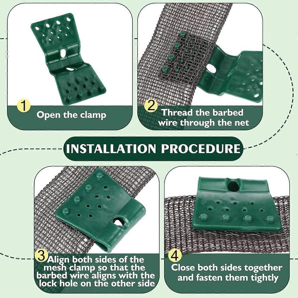 UV-treated Privacy Screen Clips for Garden Greenhouses, Poultry Netting Clips, Winter-resistant, Easy To Use - Green (50 Pieces)