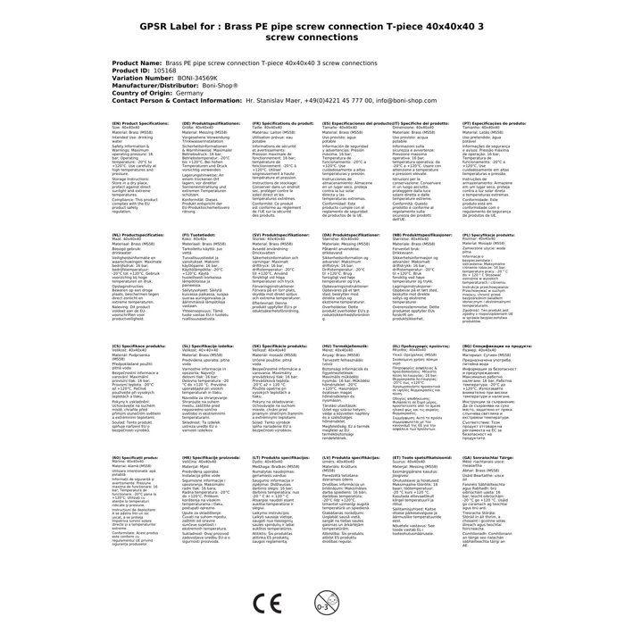 Raccord en T en laiton pour tuyau PE 40x40x40 3 raccords