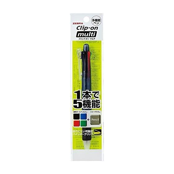 Zebra Clip-On Multi 4-Color Ballpoint Pen + Mechanical Pencil (Black, Red, Blue, Green) with 0.5mm Lead, Binder Clip, Eraser - BK P-B4SA1-BK