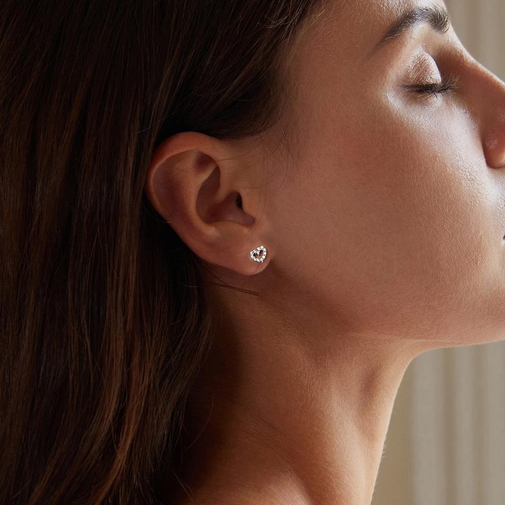 Heart Crystal Stud Earrings for Children, Silver 925