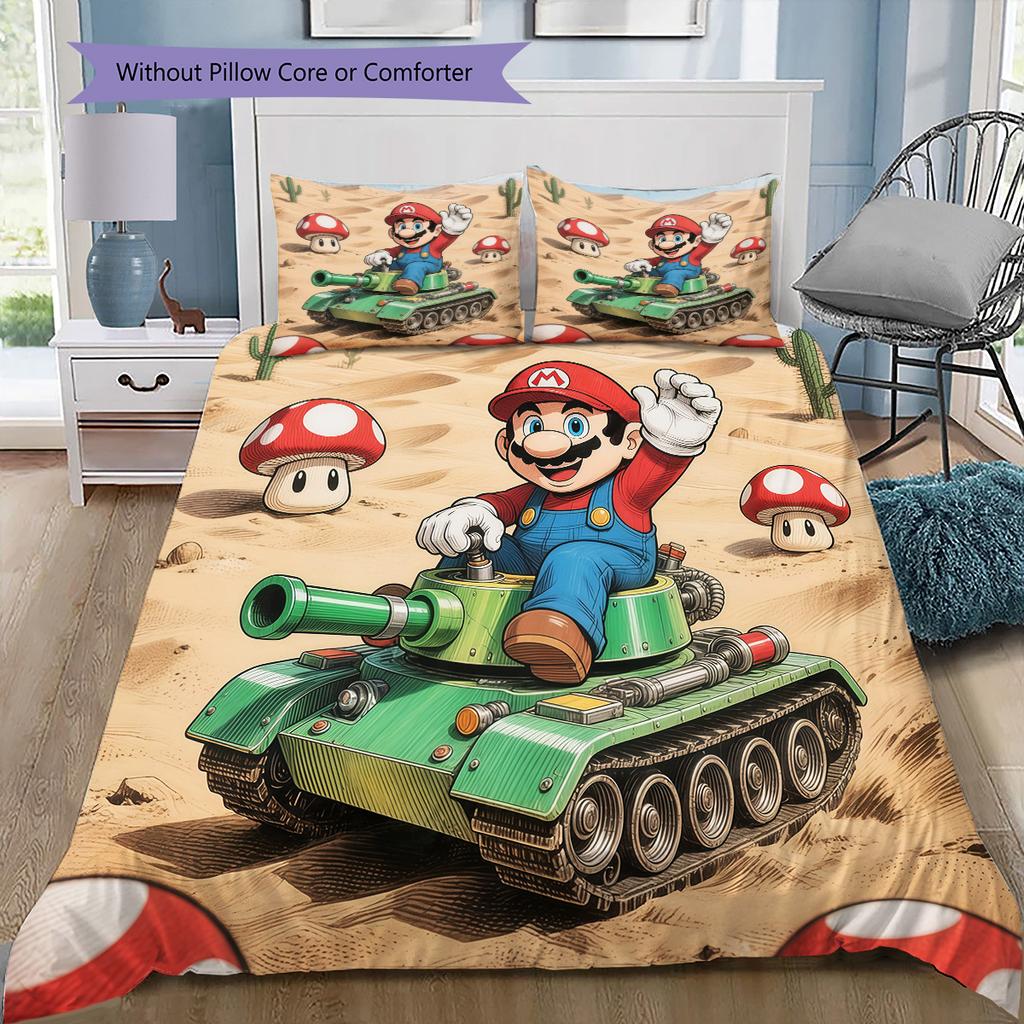 Super Mario Chibi Solo Bedding Set, 1 Duvet Cover & 2 Pillowcases, Home Decor, Perfect Gift for Fans