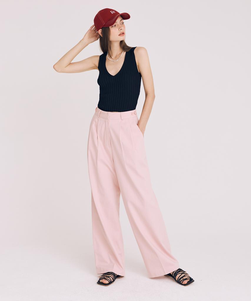 THEFRHT Double-Pleat Cotton Wide Pants (Pink)