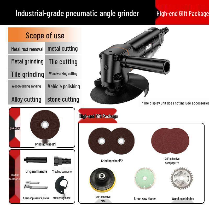 Industrial-Grade Pneumatic Angle Grinder/Polisher: Multi-Function, 4-7 Inch Cutting & Grinding Wheel Machine