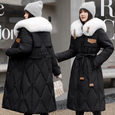 Veste rembourrée en coton pour femme, manteau avec col et duvet en fourrure, Slim en hiver, avec une veste longue à la taille au-dessus du genou