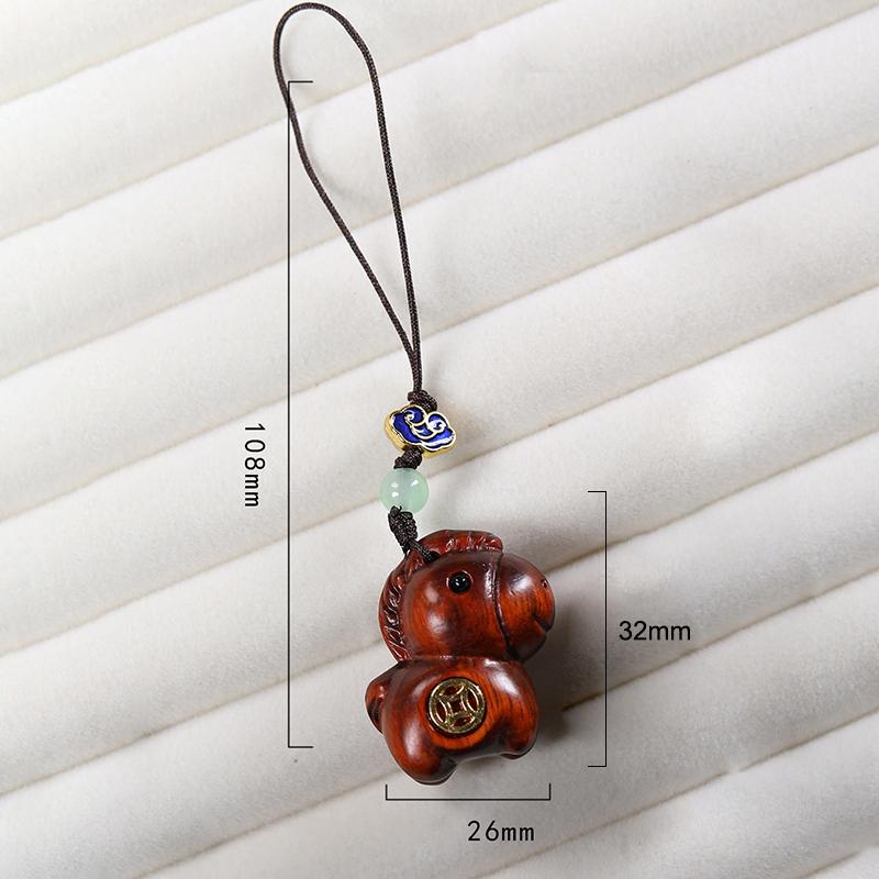 Creative Sandalwood Zodiac Horse Keychain Pendant Mobile Phone Hanging Decor Cute Wooden Artifacts Small Ornament Couple Gifts