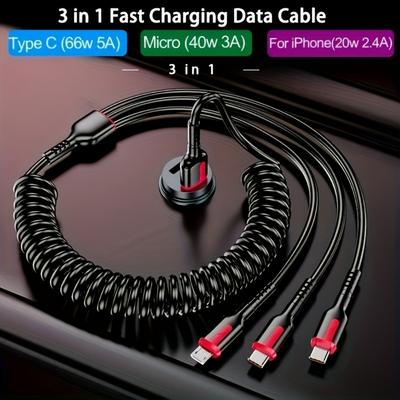 3 In 1 66W 6A Fast Charging USB Type C Cable Micro USB Cable for iPhone Charging Cable for Samsung Xiaomi Charger Cable