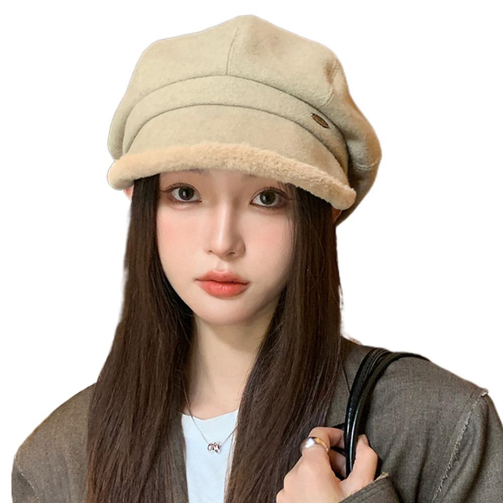 Fashion Warm Winter Berets Hat Retro Plain Cap Solid Color Lamb Fleece French Artist Hat Women Girls