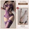 Hollow and thin sexy underwear sexy onesie temptation strap perspective lace free purple n